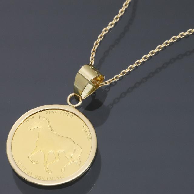 24金 コイン ネックレス ペンダント ホース K24 純金 1/25oz 馬 蹄鉄