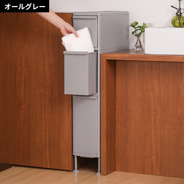 ライクイット 選べる豪華特典 隙間収納 アジャスター付きトールストッカー TS-111LA 隙間収納 ランドリー収納 キッチンラック 17cm 引き出し キッチン キャスター付き 洗面所 洗濯機 タオル アジャスター付き 脚付き 防水パン 段差 中身が見えない like-it_13