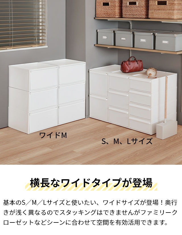 ライクイット 選べる豪華特典 クローゼットシステム 引出し ワイド横型M 3個セット 収納ケース 収納ボックス 衣類 スリム おしゃれ 子供 コンテナボックス 組み合わせ 積み重ね 取っ手付き ほこりが入らない 中が見えない like-it_11