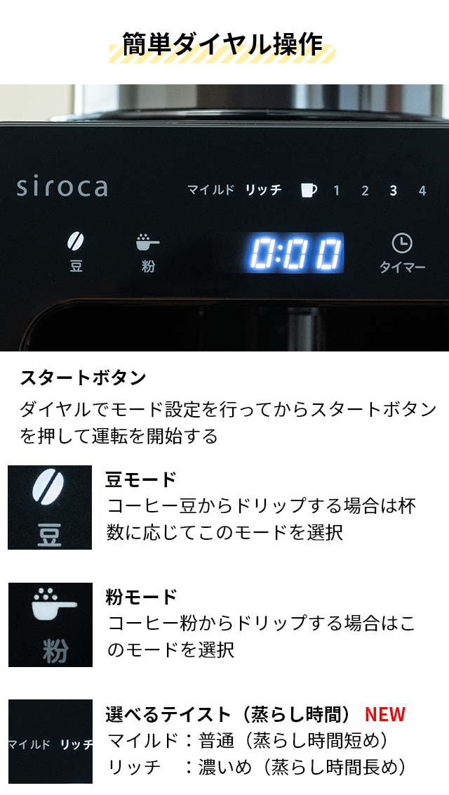 シロカ 選べる豪華特典 コーヒーマシン 全自動コーヒーメーカー SC-A271 ワンタッチコーヒーメーカー ミル付き お手入れ簡単 洗いやすい 自動ドリップ フィルター 一人用 4杯用 豆 粉 カフェばこ 計量スプーン付き siroca_11