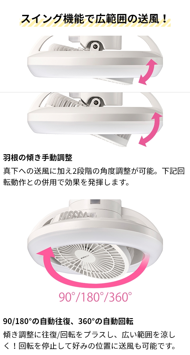 LEDライト 選べる豪華特典 サーキュライト メガ シリーズ 回転モデル KSLS10RCWH KSLH10RCWH シーリングファン 扇風機 サーキュレーター シーリングライト LED 照明 調光 調色 小型 E26 100W相当 おしゃれ 360° ファン付き トイレ 脱衣所 CIRCULIGHT Mega Series