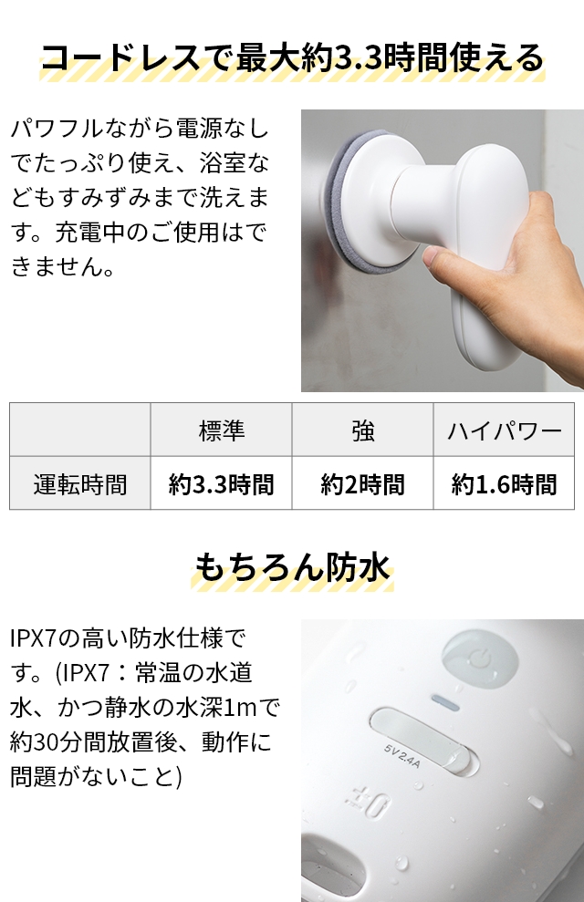プラスマイナスゼロ 選べる専用パッドの特典付 プラマイゼロ 電動ブラシ 激落ちくん コードレス電動ブラシ XJR-J010 ブラシ 掃除 風呂掃除 風呂 防水 強力 パワフル ハイパワー コードレス 充電式 コンパクト 軽量 キッチン 洗車 窓 床 焦げ 油 水垢 おしゃれ ±0_14
