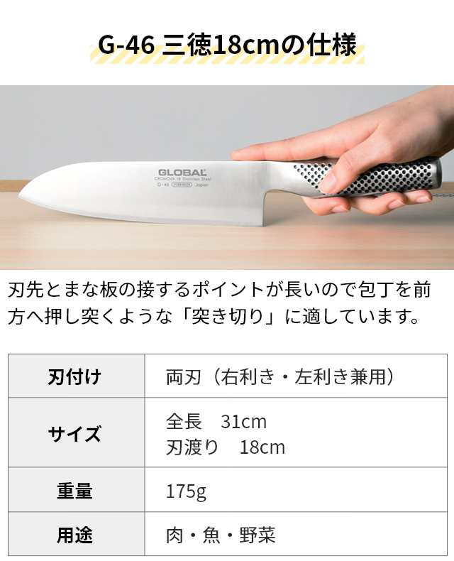 無料ラッピング 2大特典 グローバル 三徳2点セット GST-A46 三徳包丁 ステンレス包丁 包丁セット 左利き 国産 日本製 高級  オールステンレス 燕三条 新潟 よく切れる GLOBAL 包丁 三徳包丁18cm G-46+スピードシャープナー GSS-01 ｜au PAY  マーケット