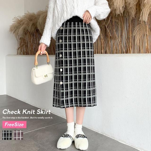 チェック スカート ロング タイト ニット 秋冬 きれいめ ロングスカート ウエストゴム ミモレ丈 スリット 韓国 ファッション オルチャンの通販はau Pay マーケット 韓国ファッション Shoowtime