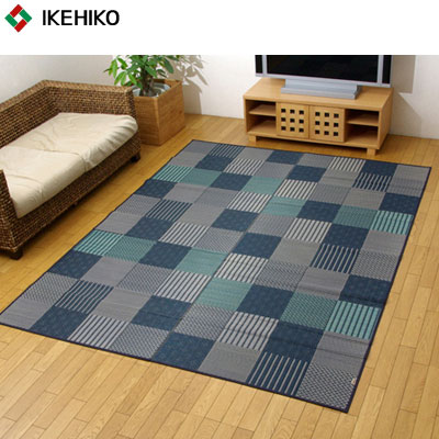 【送料無料】イケヒコ・コーポレーション 純国産 袋織い草ラグカーペット 京刺子 ブルー 約191×250cm 1706880の通販は