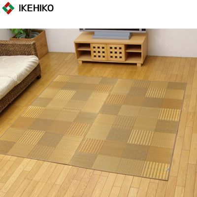 【送料無料】イケヒコ・コーポレーション 純国産 袋織 い草ラグカーペット ＤＸ京刺子 ベージュ 約191×191cm（裏:不織布） 1709420の通販は