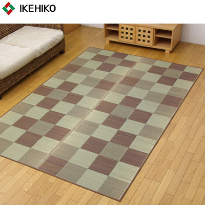 【送料無料】イケヒコ・コーポレーション 純国産 い草花ござカーペット ブロック ブラウン 江戸間3畳（約174×261cm） 4117503の通販は