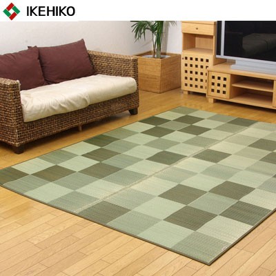 【送料無料】イケヒコ・コーポレーション 純国産 い草ラグカーペット Fブロック2 グリーン 約191×250cm（裏:ウレタン） 8220930の通販は