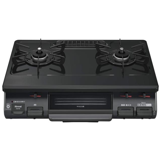 リンナイ ガスコンロ 60cm 水無し片面焼グリル 右強火力 都市ガス用 ブラック KG67BKR-13A グリル付ガステーブル 幅約60cm プッシュ点火