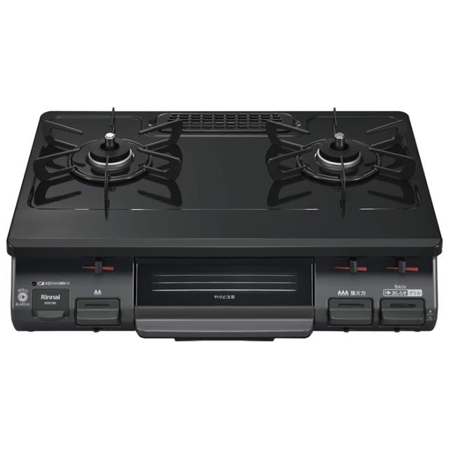 リンナイ ガスコンロ 60cm 水無し片面焼グリル 右強火力 プロパンガス用 ブラック KG67BKR-LPG グリル付ガステーブル 幅約60cm プッシュ点火