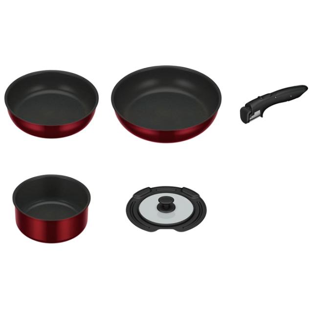 サーモス 取っ手のとれるフライパン５点セットDA KSD-5A-DR ディープレッド 22cm・26cm 18cm鍋 食洗機対応の通販は 7,374円