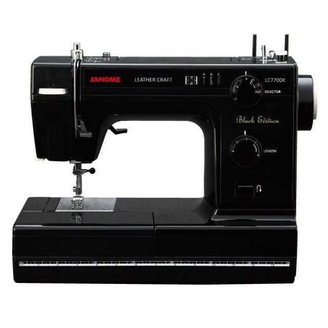 ジャノメ 電動ミシン レザークラフトミシン 厚い生地対応 フットコントローラー式 LC7700K ブラックエディション 家庭用ミシン JANOME 押さえ圧調節 LEDライト レザー針付属