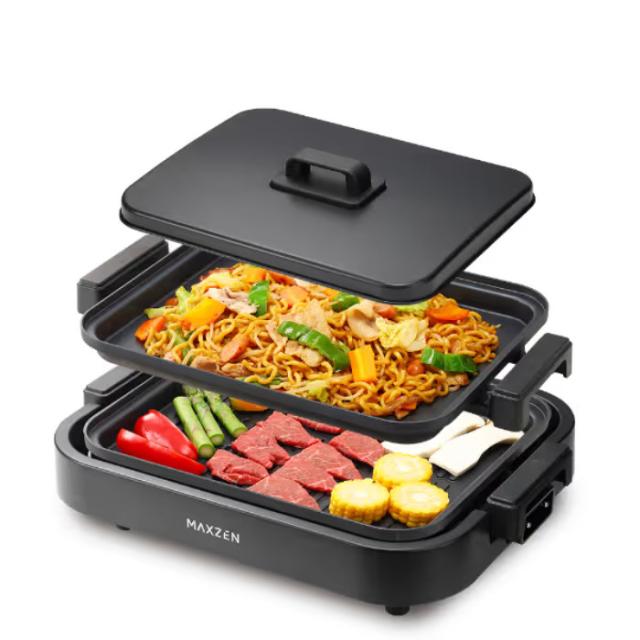 マクスゼン ホットプレート 2プレートモデル 平面 焼肉 MHP120MT201-BK ブラック スタッキング収納 お手入れ簡単 新生活 一人暮らし