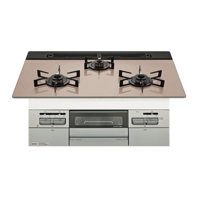 ノーリツ プロパンガス用 75cm天板ビルトインコンロ Mikke ミッケ N3WV7RWAP3SIC-LPG シルバーピンク