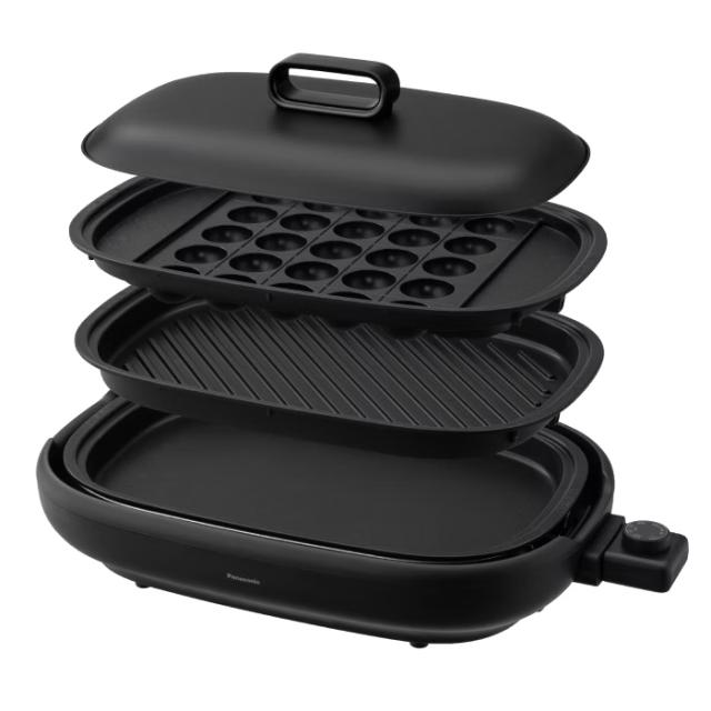 パナソニック ホットプレート 3種プレート付 平面／焼肉／たこ焼きプレート NF-HM310-K ブラック スピード昇温設計 深型フタ