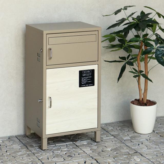 MOJYU 郵便ポスト 宅配ボックス付 Dante ダンテ ゆうパケットポスト・ネコポス投函可 PBX-116 ミルクティーベージュ ホワイト木目 ゆうパケットポスト・ネコポス投函可 鉄製 ガルバナイズド処理 宅配BOX 宅配ポスト 一体型 郵便受け