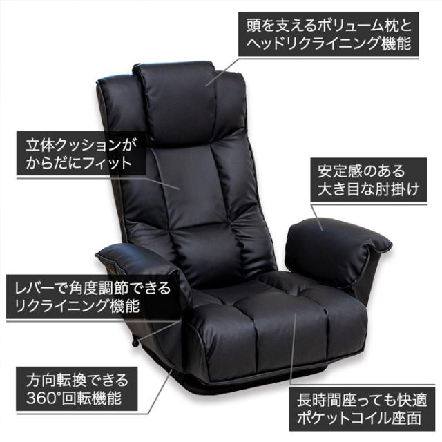 SUWALABO スワラボ クラシックな肘付回転座椅子 musta2 ムスタ2 レザータイプ RMBS-17-BK ブラック 回転式座椅子 ハイバック 肘掛け 回転機能 角度調節機能 14段階 ヘッドレスト リクライニング スタジオいぶき_7