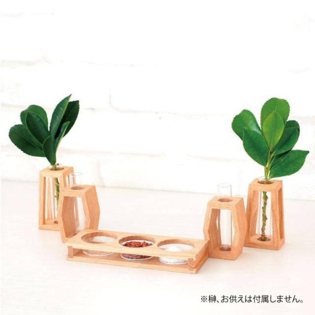 神棚の里 モダン神具セット Kacomi チェスナット 神棚 S-4993896303576 静岡木工 小型 コンパクト 神具膳 瓶子 榊立て