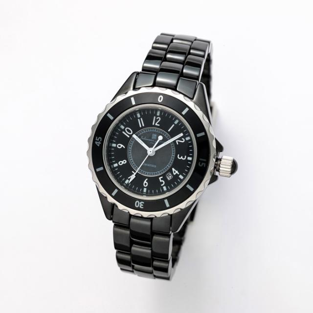 Salvatore Marra サルバトーレマーラ 腕時計 レディース セラミックウォッチ クォーツムーブメント SM25151-BKA ブラック アラビアインデックス 3気圧防水 日付表示 回転ベゼル
