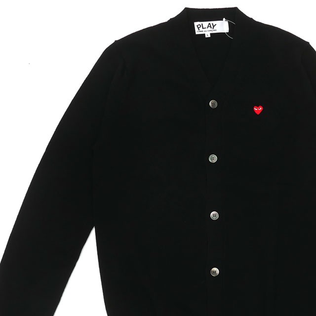 新品 プレイ コムデギャルソン PLAY COMME des GARCONS SMALL RED HEART WOOL CARDIGAN カーディガン BLACK ブラック TOPS