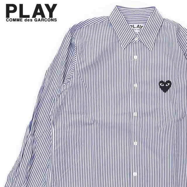 新品 プレイ コムデギャルソン PLAY COMME des GARCONS MENS BLACK HEART STRIPE L/S SHIRT 長袖シャツ BLUE ブルー 青 TOPS