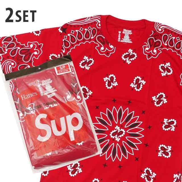 【数量限定特別価格】 新品 シュプリーム SUPREME x ヘインズ Hanes Bandana Tagless Tee 2-pack Tシャツ 2枚セット RED レッド 赤 半袖T