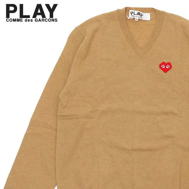 新品 プレイ コムデギャルソン PLAY COMME des GARCONS x インベーダー Invader V Neck Sweater ニット セーター CAMEL キャメル TOPS