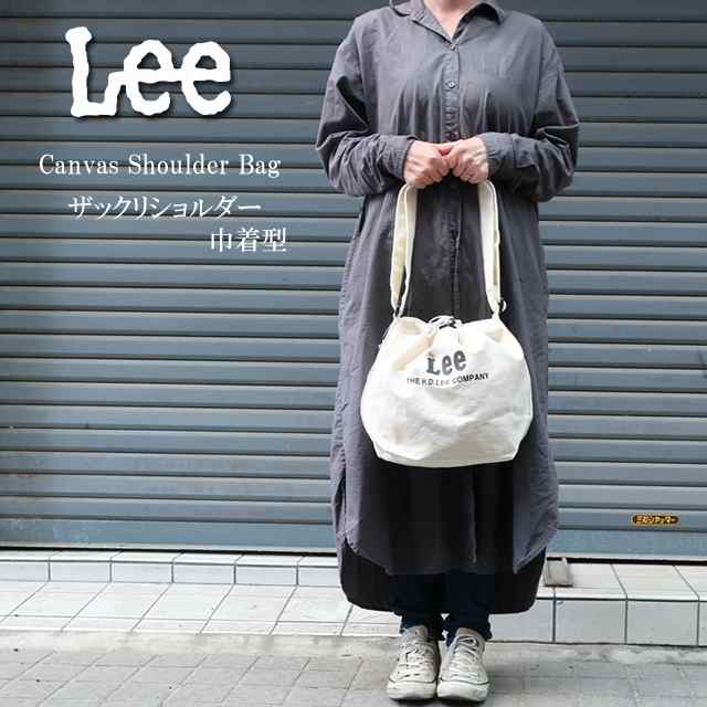 Lee リー ショルダーバッグ 巾着型 トート オフホワイト ブラック