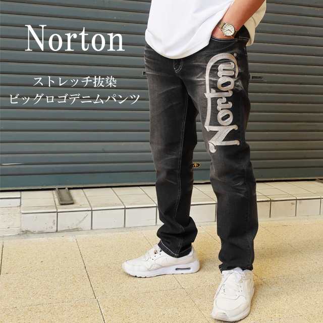 norton ノートン ストレッチ 抜染 ビッグ ロゴ デニムパンツ 242n1801b メンズ【Norton/男性/ボトムス/ジーパン/ジーンズ/バイカーズ/ア