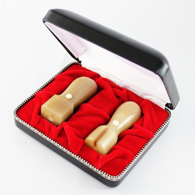 【送料無料】  法人印鑑 オランダ水牛印鑑２本セット 専用ケース付 代表印/銀行印会社設立 Aセット【会社印】【代表印】【銀行印】【法人の通販は