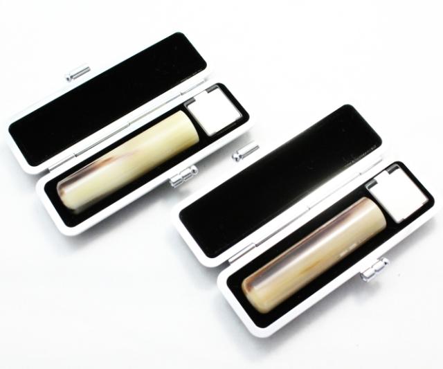 【送料無料】  印鑑・はんこ/オランダ水牛印鑑２本セット/【13.5/15.0mm】高級もみ革印鑑ケース（黒別珍）付実印|銀行印|認印|個人印鑑