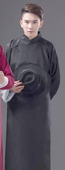 中華民国（近代）市民服 長袍（チャンパオ） サテン地 藍色