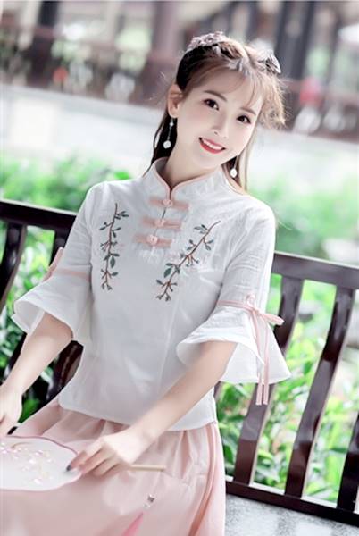 棉麻 刺繍 中華民国風 チャイナドレス 上下セット エレガント ピンクの通販は 5,551円