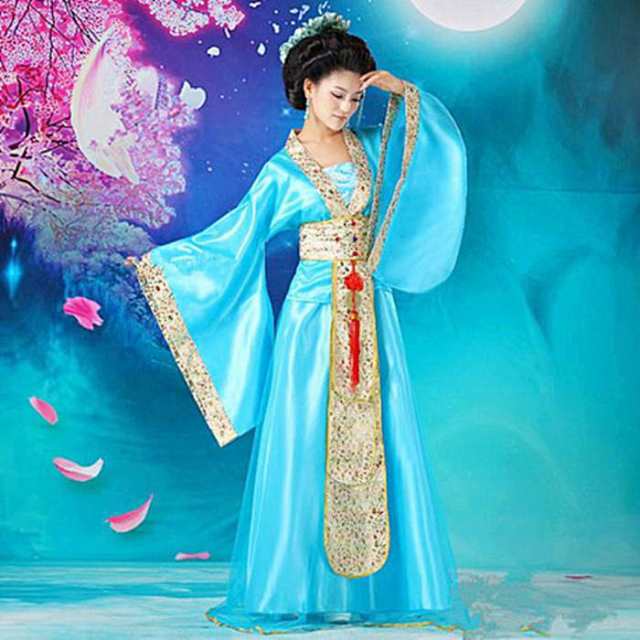唐装漢服 中華民族服 中国古代宮廷風衣装 チャイナドレス ブルー ...