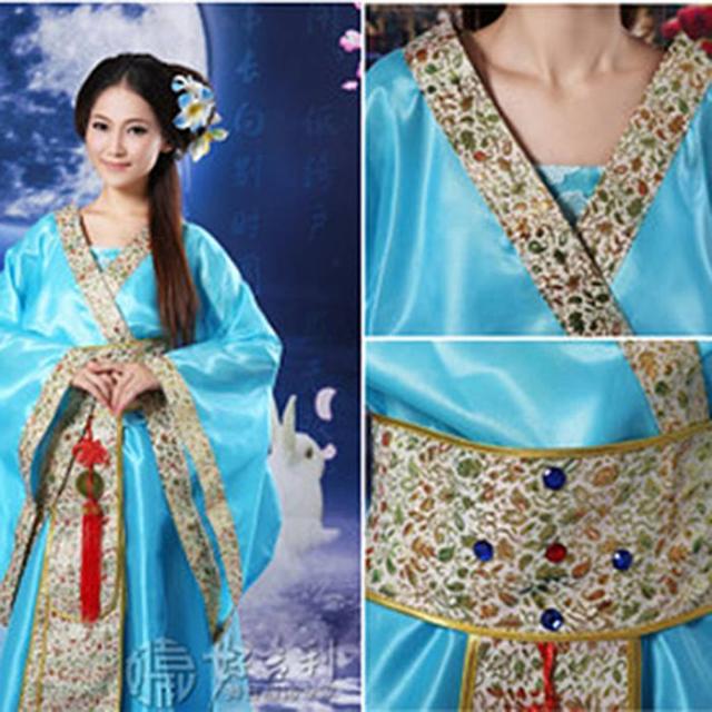 唐装漢服 中華民族服 中国古代宮廷風衣装 チャイナドレス ブルー