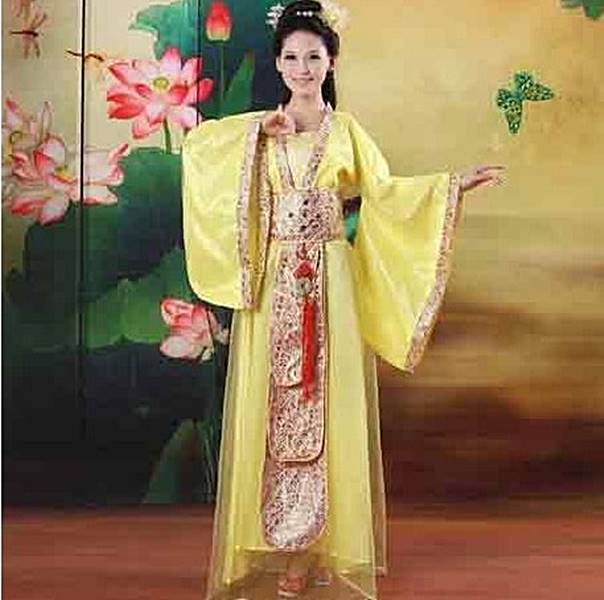 唐装漢服 中華民族服 中国古代宮廷風衣装 チャイナドレス イエロー