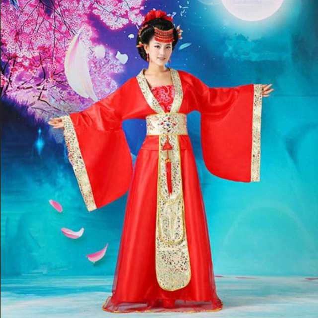 唐装漢服 中華民族服 中国古代宮廷風衣装 チャイナドレス 赤 hhy001の ...