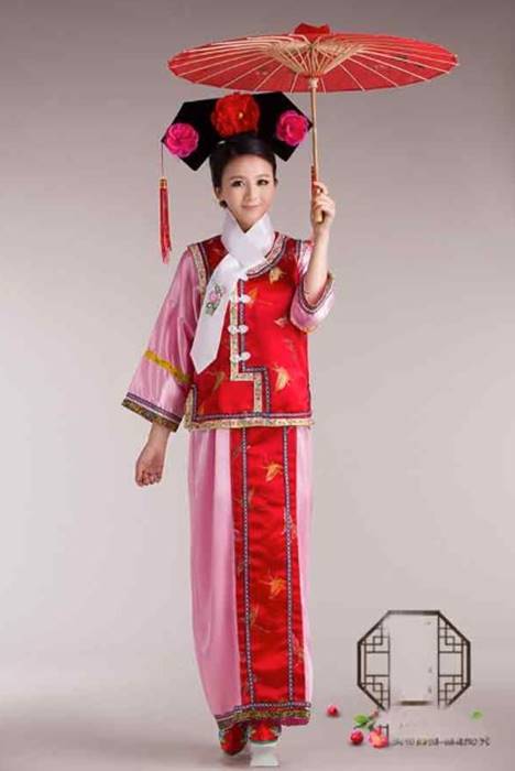 中華古装 清朝王妃皇女服 チャイナドレス 髪飾り付き 3サイズ Aタイプ