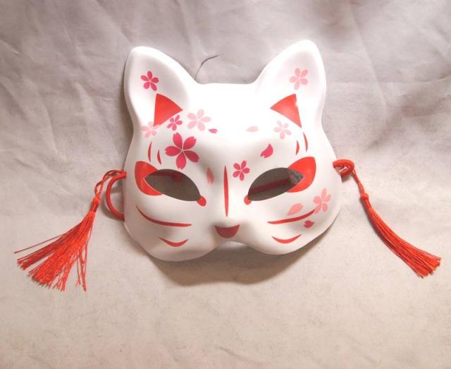 アンティーク　猫のお面 猫面（白×赤） of 朧~OBORO~