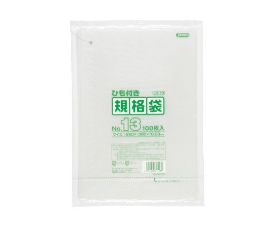 ジャパックス LD規格袋0.03mm厚 No.13紐付き LLDPE 透明 0.03mm 1ケース(100枚×30冊入) LK13の通販は
