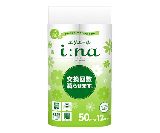 エリエール（大王製紙） エリエールi：na（イーナ）トイレットティシュー　無香料　ダブル　50m　12ロール×6パック 823137 1ケース(12ロール×6パック入)