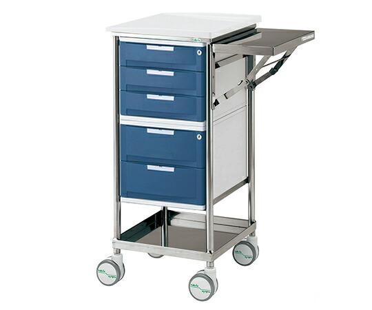 ナビス（アズワン） ナビスメイト・トレイワゴン　補助天板付き 5段BOX　ブルーの通販は