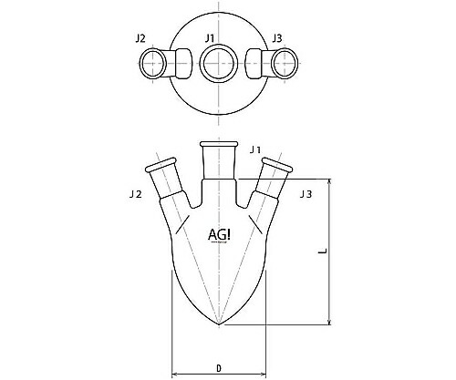 旭製作所 セミ・ミクロ三ツ口梨フラスコ 50mL 1個 3234-050-3M1M