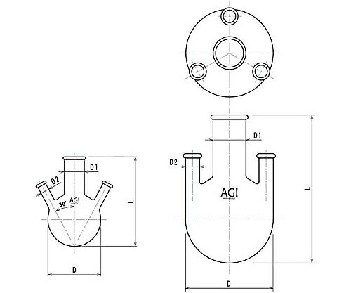 旭製作所 リム付四ツ口丸底フラスコ 300mL 1個 3318-300