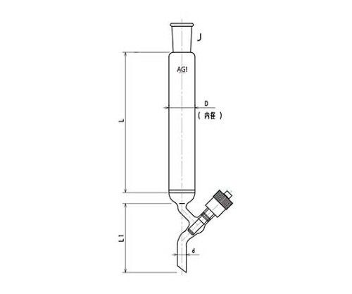 旭製作所 高真空グリースレスバルブ付クロマトカラム(上部ジョイント・フィルター付) 1個 3818-40/500V-5L