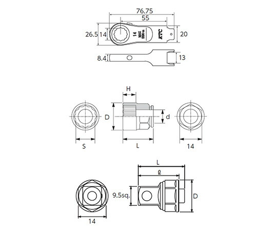エスコ トルクレンチヘッドセット　55N・m/3/8"DR/8-14mmソケット EA723JD 1セット_2