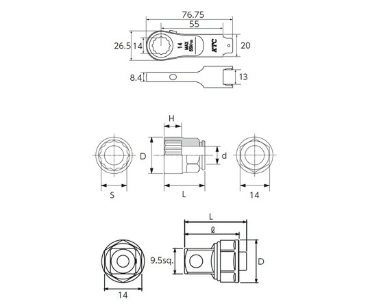 エスコ トルクレンチヘッドセット　55N・m/3/8"DR/8-14mmソケット EA723JD 1セット_4