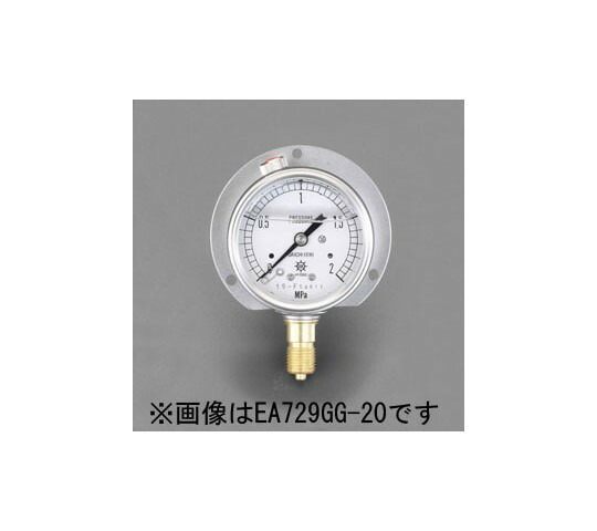 エスコ 圧力計(グリセリン入) 100mm/0-3.0MPa つば付 EA729GJ-30 1個