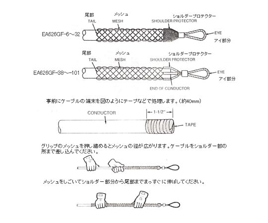 エスコ 76-89mmケーブルグリップ EA626GF-89 1本
