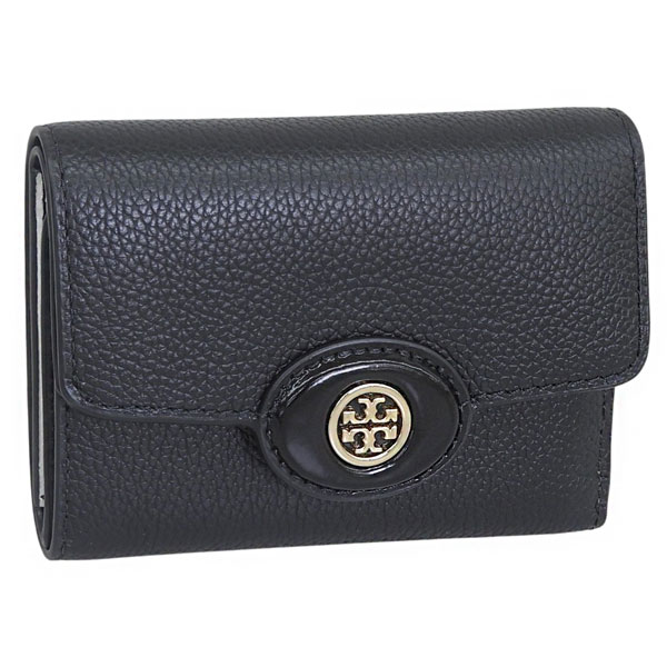 トリーバーチ 財布 レディース 三つ折り財布 アウトレット レザー ブラック ROBINSON PEBBLED SMALL WALLET 165002-001 TORY BURCH